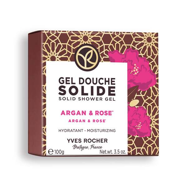 Yves Rocher Tuhý sprchový gel Argan & bio růže z Maroka Bain de Nature,Cosmetiques Solides 100 g